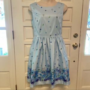 Lindy Bop 20 Blue Floral Roses Retro Dress Pockets